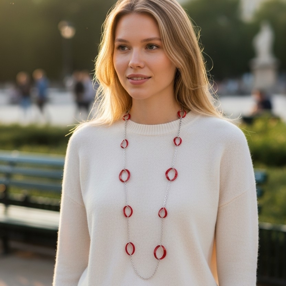 Long Red Link Necklace - Women Jewelry
